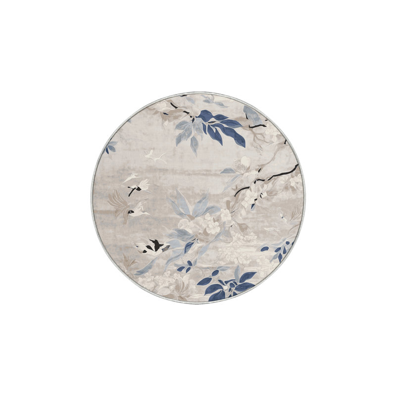 Tapis beige lavable à la machine, Rond 7 pi