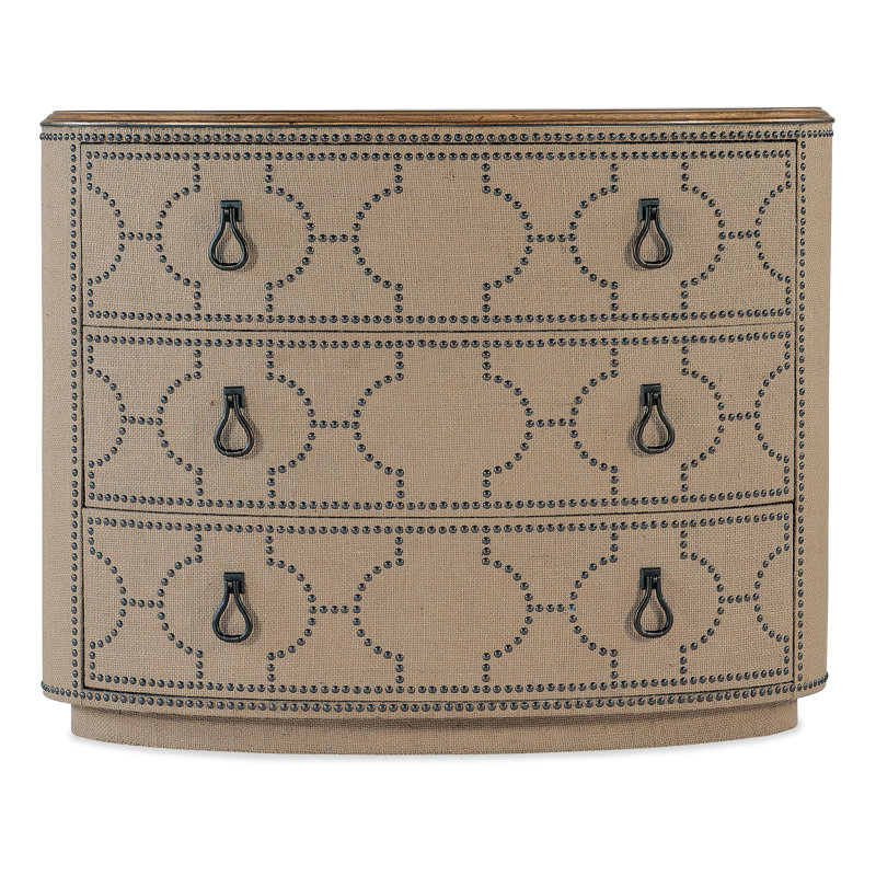 Vintage Natural Burlap 3-Drawer Chest with Nailhead Design