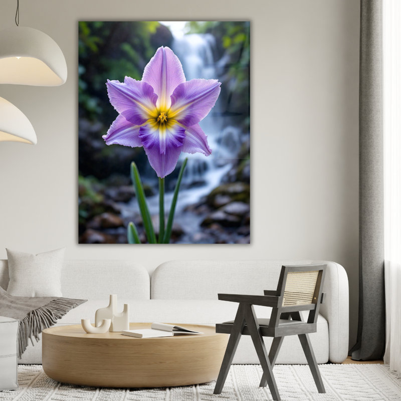 Art mural en verre trempé fleur mauve, 20" H x 16" W