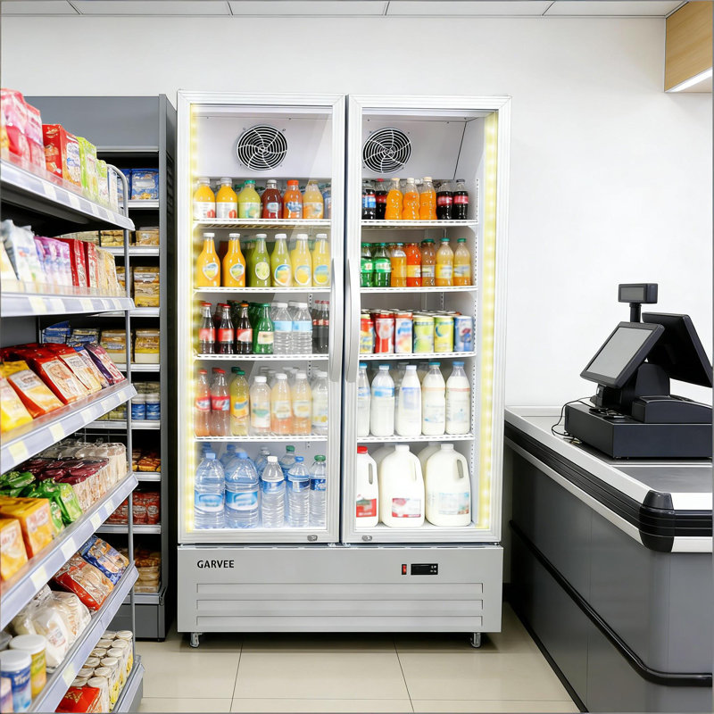 32.5 Cu.ft Double Door Commercial Beverage Cooler for Bar/Restaurant/Supermarket, Silver