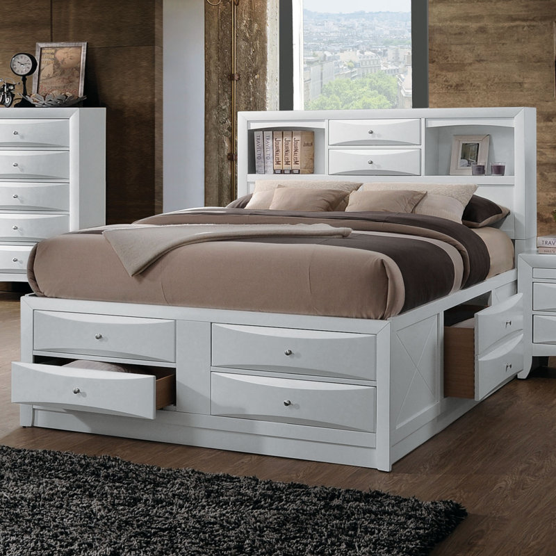 Cleary Bookcase Storage Bed, White, Queen
