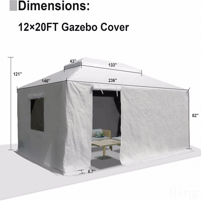 12X20FT Gazebo Cover, Waterproof For Outdoor Use With Sidewalls & Mesh Windows (No Frame), 121" H x 236" W x 146" D