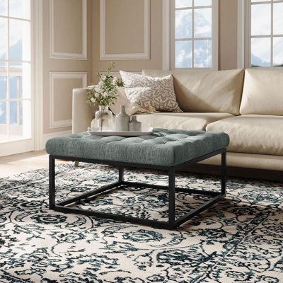 84 cm W Linen Tufted Square Ottoman
