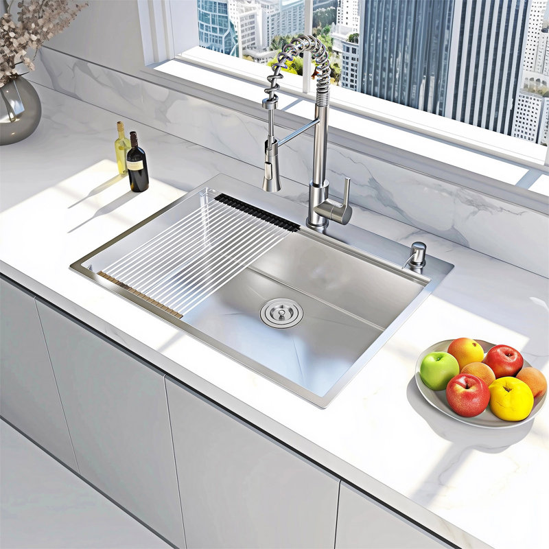 Drop In Workstation Kitchen Sink Single Bowl With Accessories