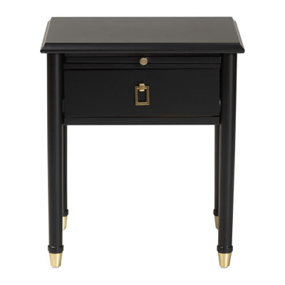 Baxton Studio Tamra Black Wood Nightstand With Pullout Shelf - Modern Transitional Bedside Table With Metallic Accents by Latitude Run
