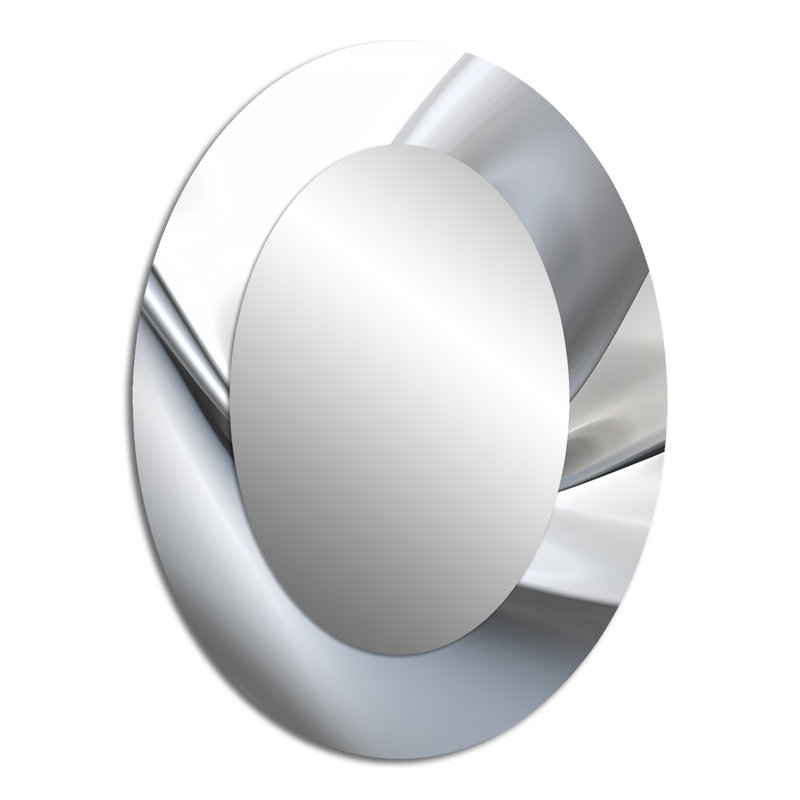 Abstrait contemplatif blanc gris - Miroir décoratif abstrait ovale sur métal, 40 po x 30 po