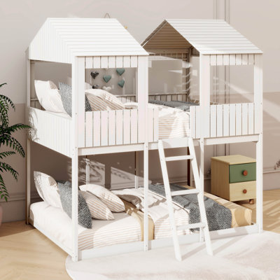 Wooden Full-Over-Full Bunk Bed With A Ceiling