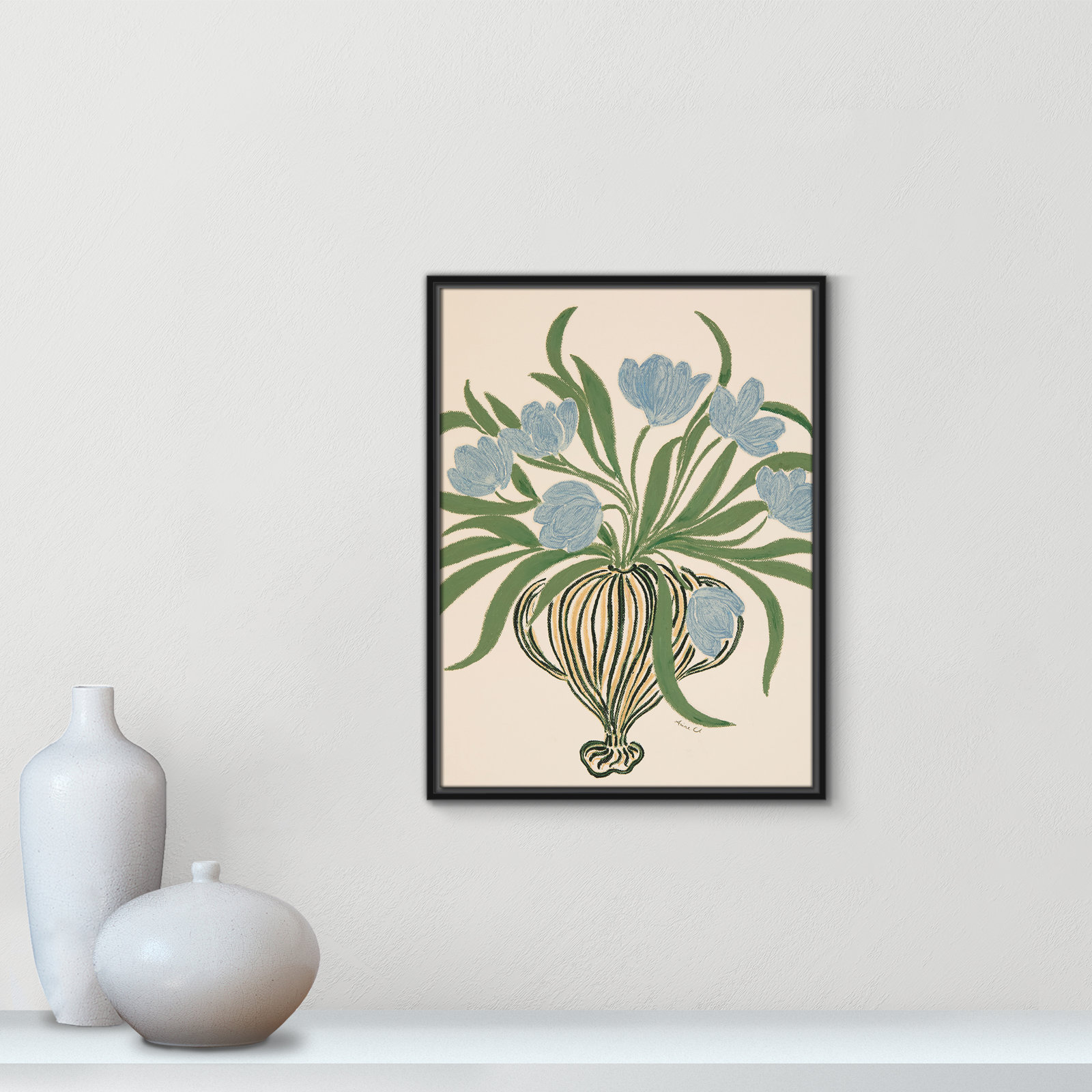 Colette "La Poire Blue Tulips" Print, 25.5" H x 19.5" W, Black