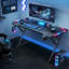 Black Gaming Desk with LED Lights, Computer Gaming Table for Home Office-1742194495