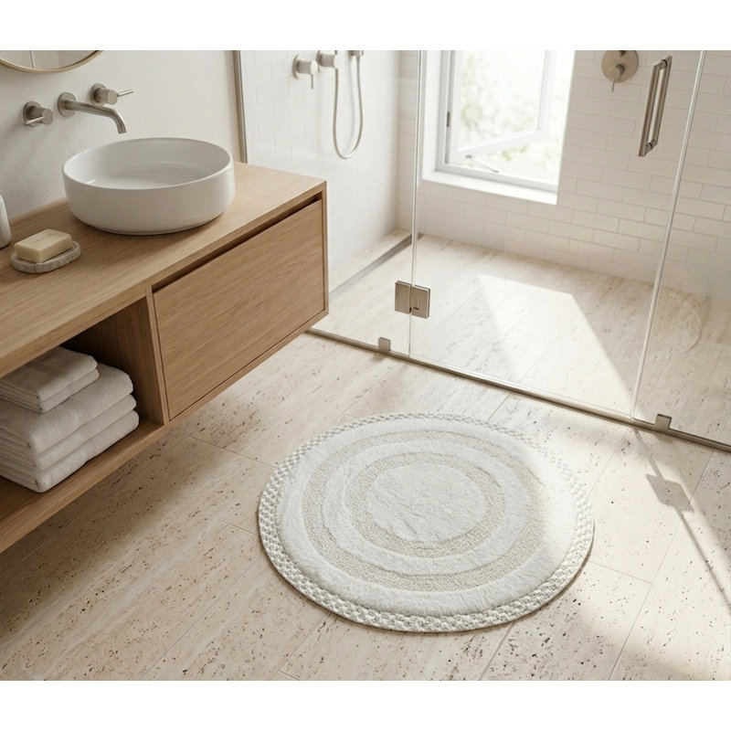 Adiraica 100% Cotton Bath Rug, Ivory