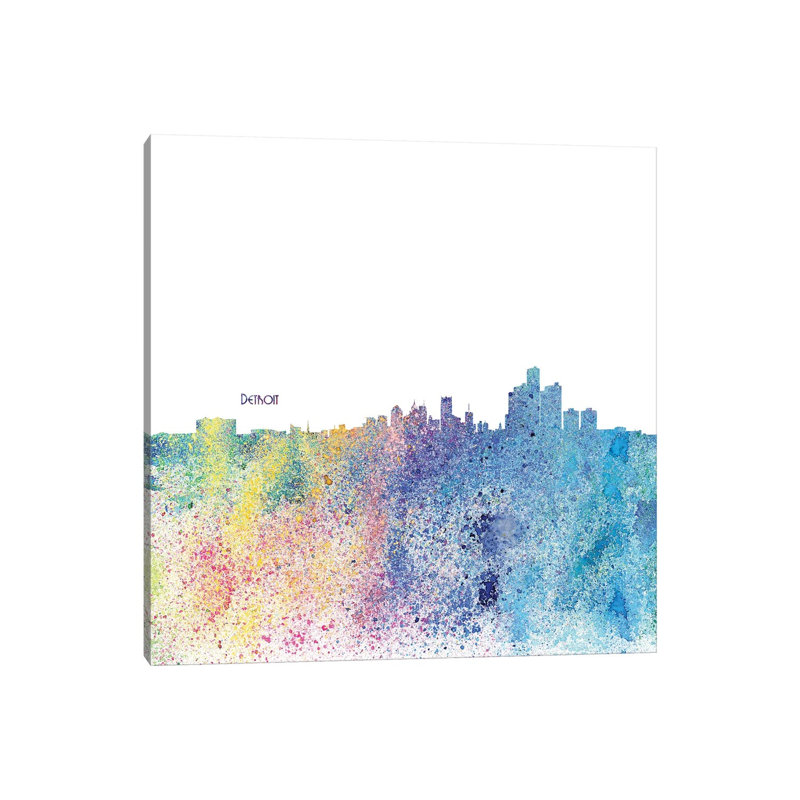Detroit Michigan Skyline Silhouette Impressionistic Splash 1 Piece Wrapped Canvas Wall Art