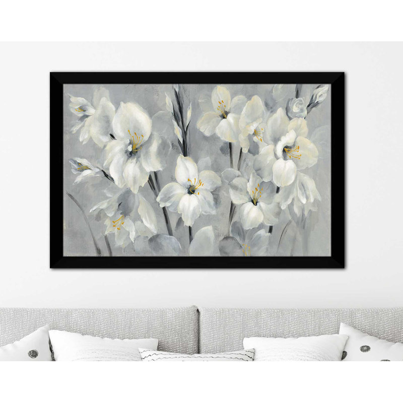 « fleurs on gray », reproduction de peinture à l’acrylique, H 21,5 po x l 27,5 po x P 0,75 po