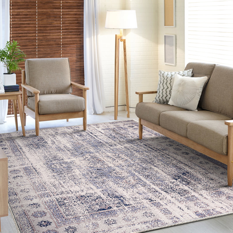 Sorbus Welcome Mat Rug for Entryway, Machine Washable, Non-Slip, Vintage Rug - Blue (Border), 8 x 10 Ft. , Rectangle 8' x 10'
