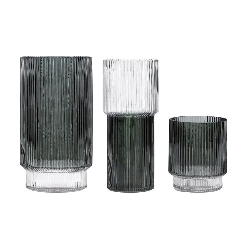 Vase en verre cannelé en zinc, Bleu / gris