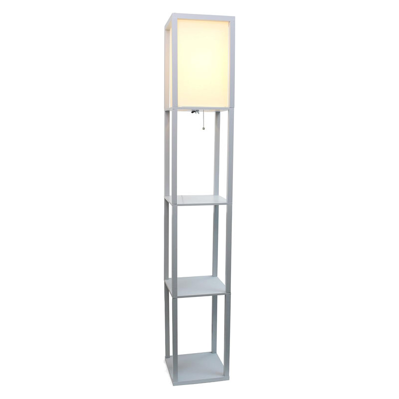 Modern Floor Lamp With Built-In Shelves And Linen Shade For Home Organization And Ambient Lighting