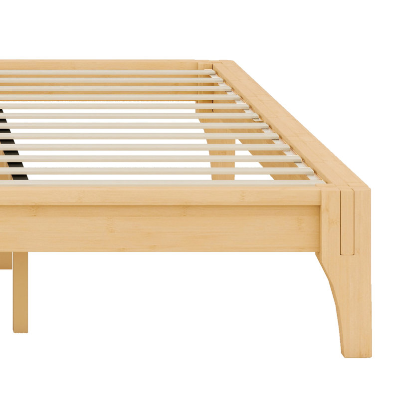 Base de lit plateforme en bois de bambou sec massif avec support en lattes de bois, Naturel