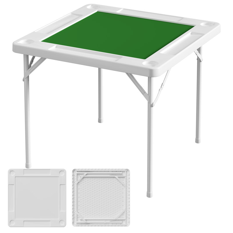 Folding Mahjong Table,portable 4-player Card Game Table With Cup Holders,white
