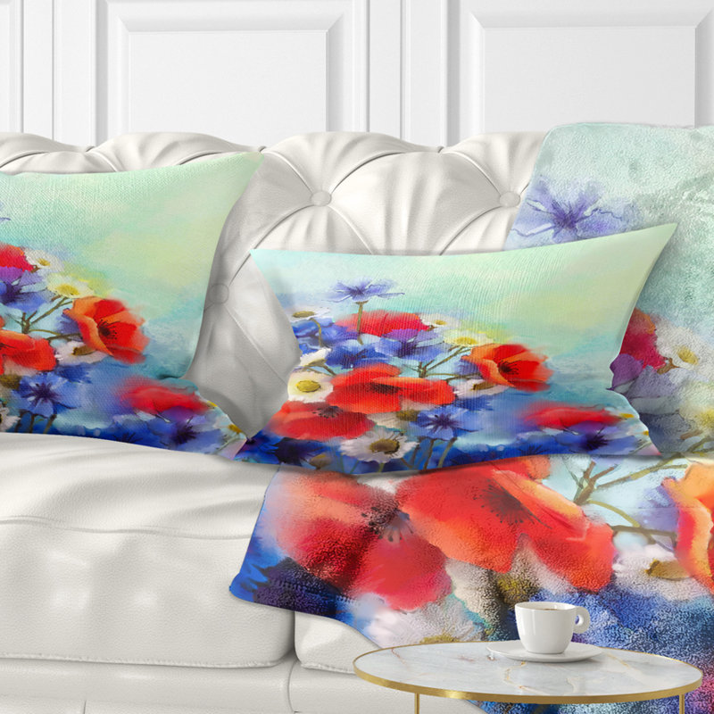 Coussin floral bleuet et marguerite, Rectangle, 12 po x 20 po