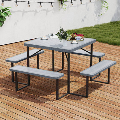 Ensemble de table de pique-nique pour 4-8 personnes avec trou de parasol