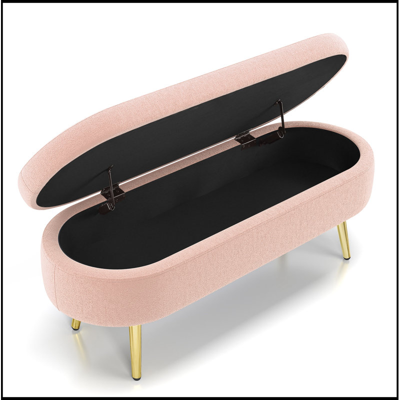 Banc de rangement ovale avec pieds en métal, Rose
