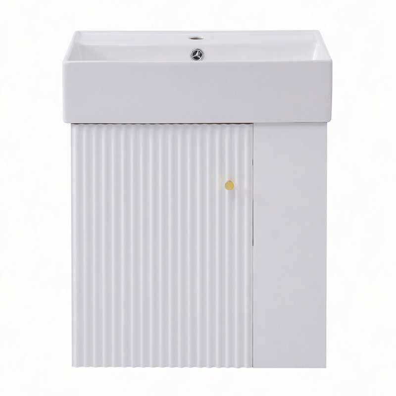 Meuble-lavabo flottant 21,6 po avec lavabo en céramique - parfait pour les petites salles de bain, rangement à droite