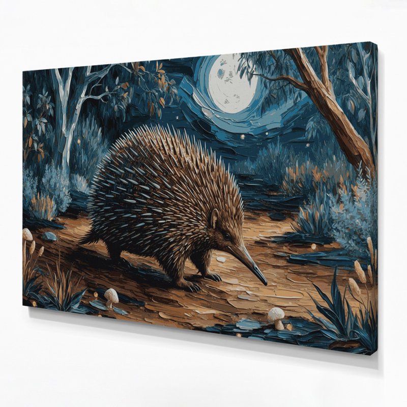 Faune Echidna, art mural sur toile noire, H 11 po x l 14 po
