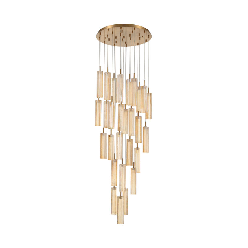 Luminaire suspendu multicolore à DEL intégré 26 po Marguerite, H 136,75 po x l 26 po x P 26 po, Ambre, Laiton vieilli