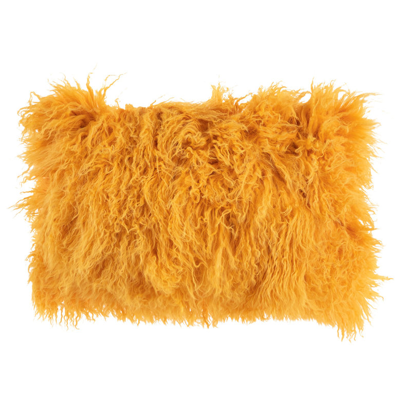 Mongolian Leather/Suede Throw Pillow, Yellow, Pillow Cover Only - No Insert, 12"H x 18"W X 3'' D