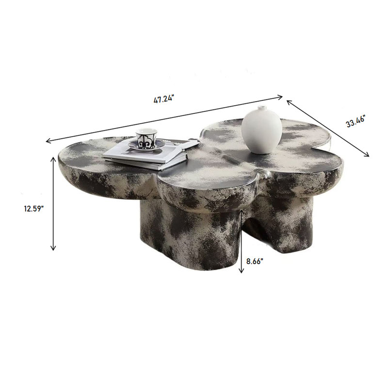 Table basse moderne de forme irrégulière - Table d'appoint en résine pour le salon et les espaces contemporains, Beige