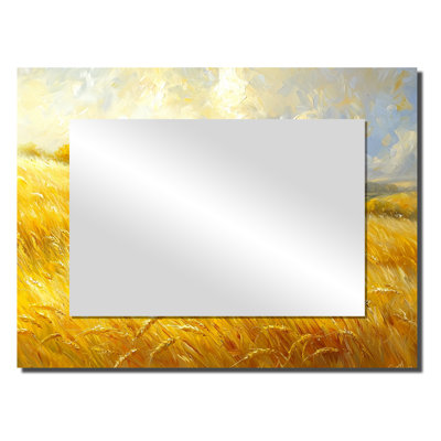 Golden Fields Of Sheep I - miroir mural animaux - imprimé sur métal