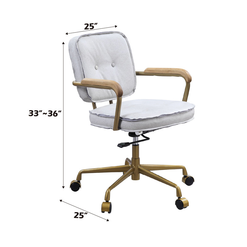 Chaise de bureau en cuir blanc antique - coussin épais et stable de 3 po, pivotant à 360 degrés, hauteur réglable, + gris, coussin optionnel, densité de la mousse D6,5, fabrication du siège