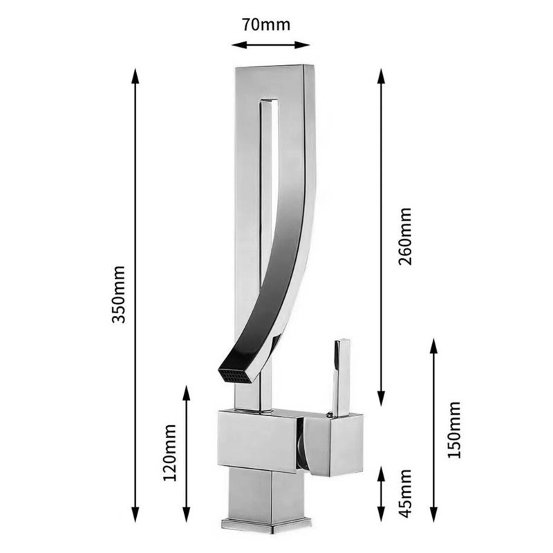 Robinet de lavabo haut en nickel brossé Mosson avec sortie cascade et poignée latérale simple