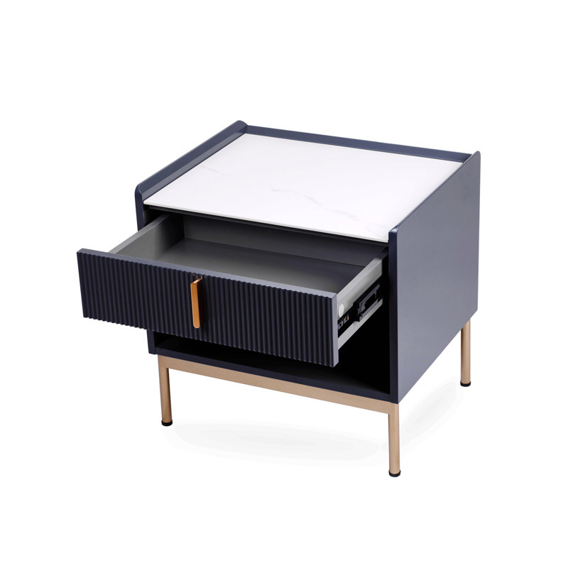 Modern White/Grey End Table Or Night Stand Stone Tabletop & Gold Frame