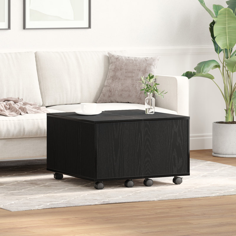 Godart Wheel Coffee Table with Storage, Black Oak