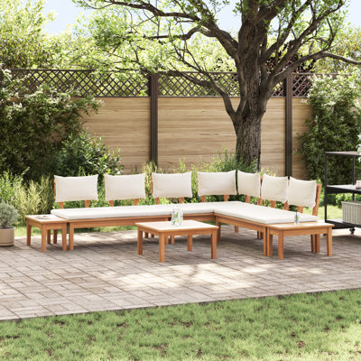  Ensemble de banc de jardin 4 pièces moyen brun et crème 2 places