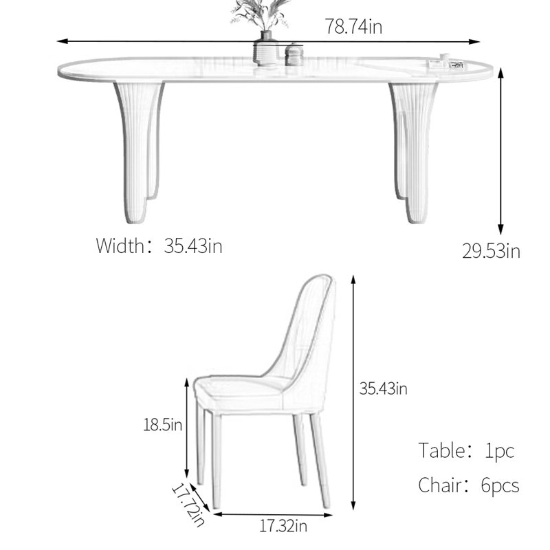 Creative oval dining table set, 29.53"H x 78.74"L x 35.43"W