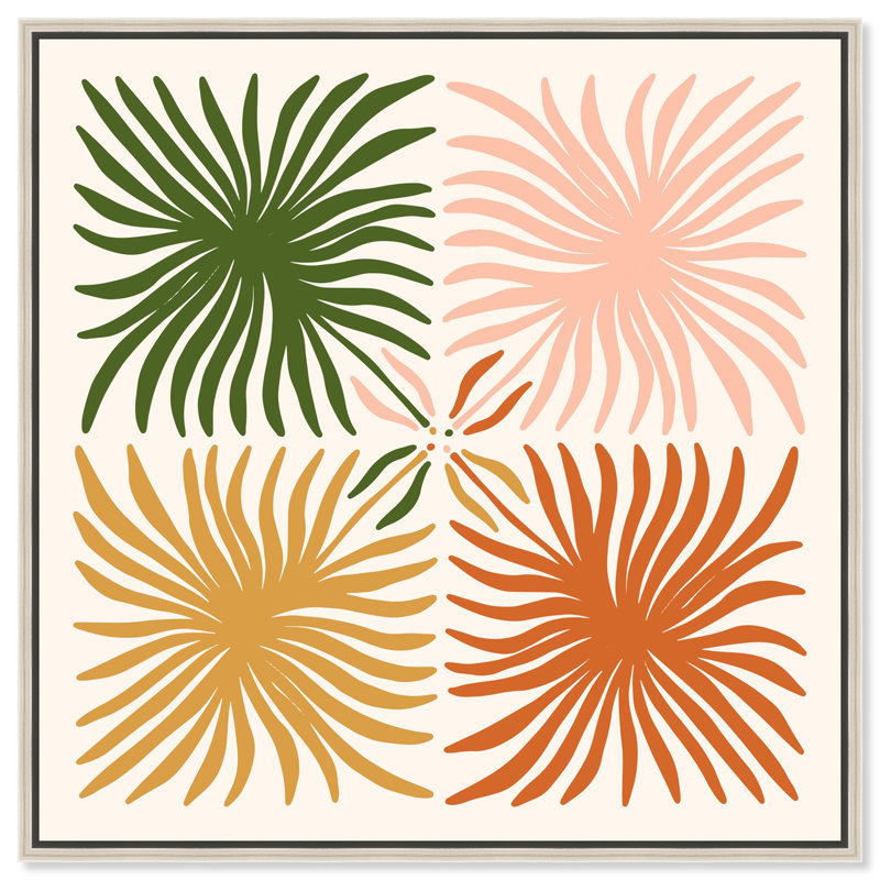 «Palm Trees Top Palm Leaf», reproduction d'art sur toile par Art Remedy, Cadre argenté, 40" H x 40" W
