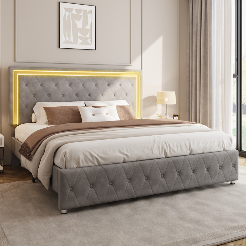 Lit standard capitonné Braiya, Double, gris