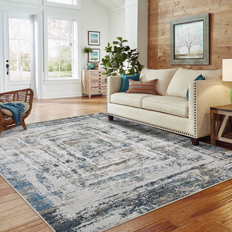 Tapis géométrique lavable à motif abstrait pour salle à manger de salon, Rectangle 5 pi x 7 pi