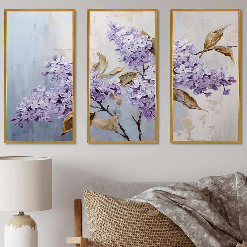 «Pastel Lilac Dreams III - Lilacs», ensemble de reproduction d'art mural, Cadre flottant doré, H 28 po x l 36 po x P 1 po