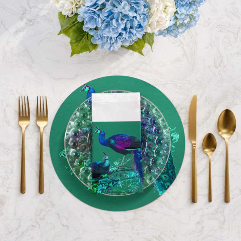 Family Pheasants Cotton Blend Square Napkins, Peacock