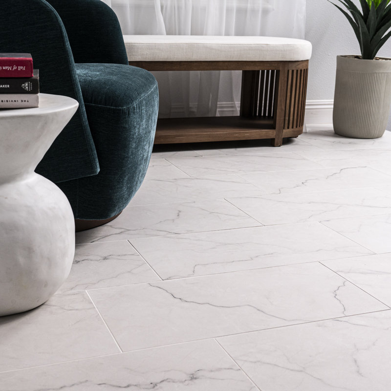 Beldale 12 in. x 24 in. Polished Porcelain Marble Look Floor and Wall Tile, Gravelle