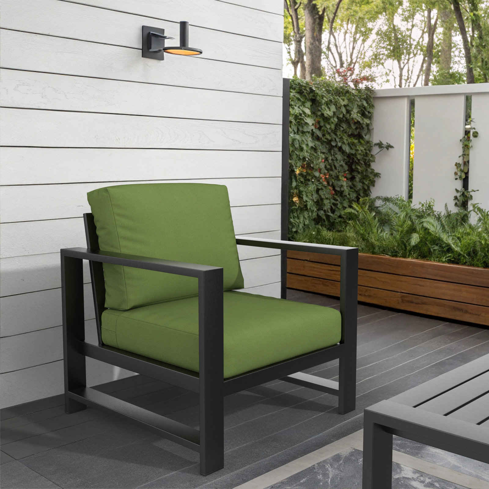 Dulcie Metal Outdoor Armchair with Sunbrella Cushions, Sunbrella Canvas Fern