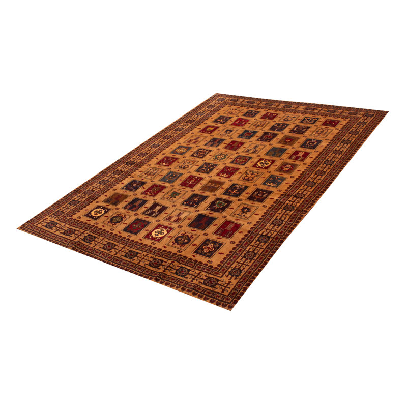 Tapis unique en laine noué à la main brun clair de 6 pi 7 po x 9 pi 5 po Teimani
