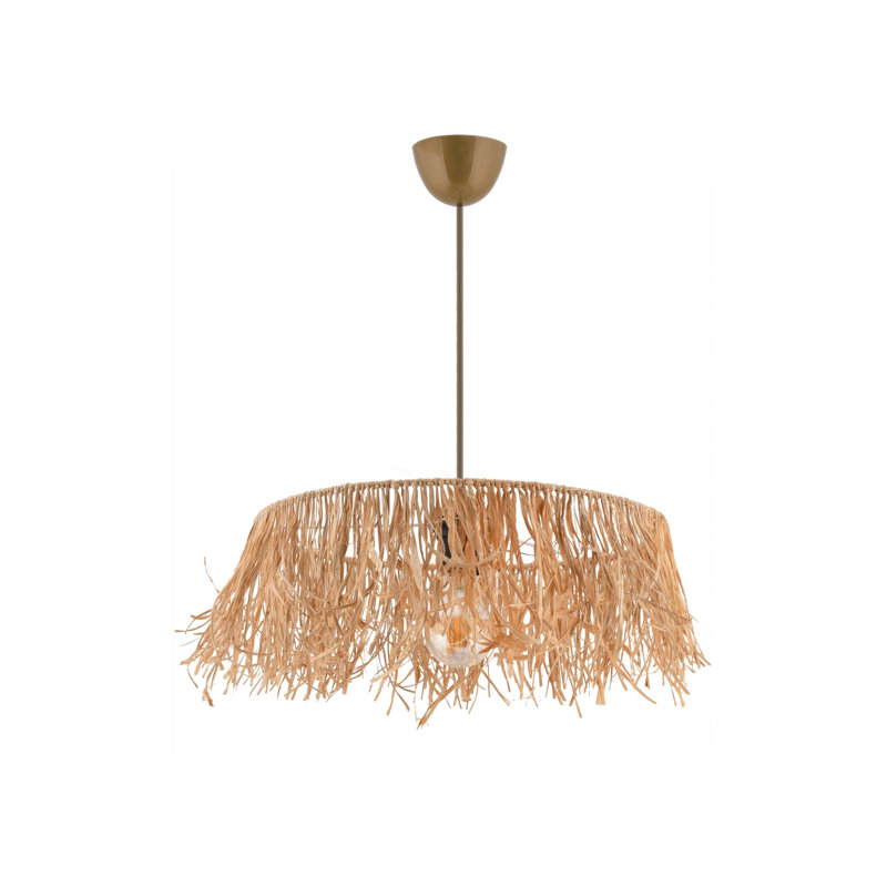 Élégant lustre en métal avec capuchon en raphia, hauteur réglable de 23,6 à 23,6 pouces | Couleurs naturelles, certifié CE, douille E27 (40 W maximum) | Parfait pour la salle à manger, le salon et le vestibule, l'éclairage élégant et fonctionnel