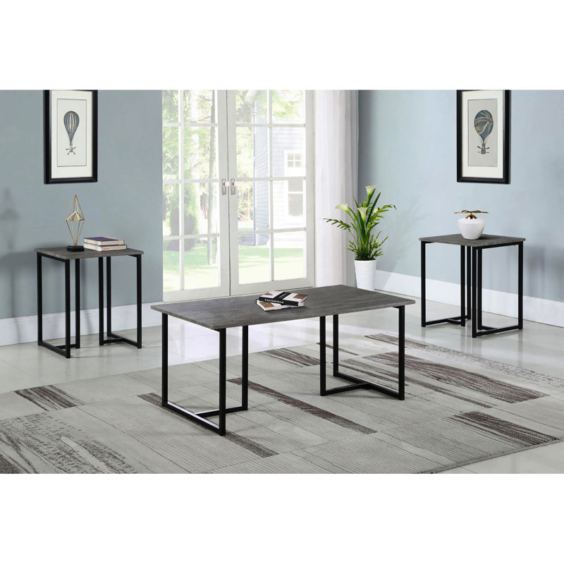 3 tables - Thème gris et noir patiné avec tables basses et tables de bout