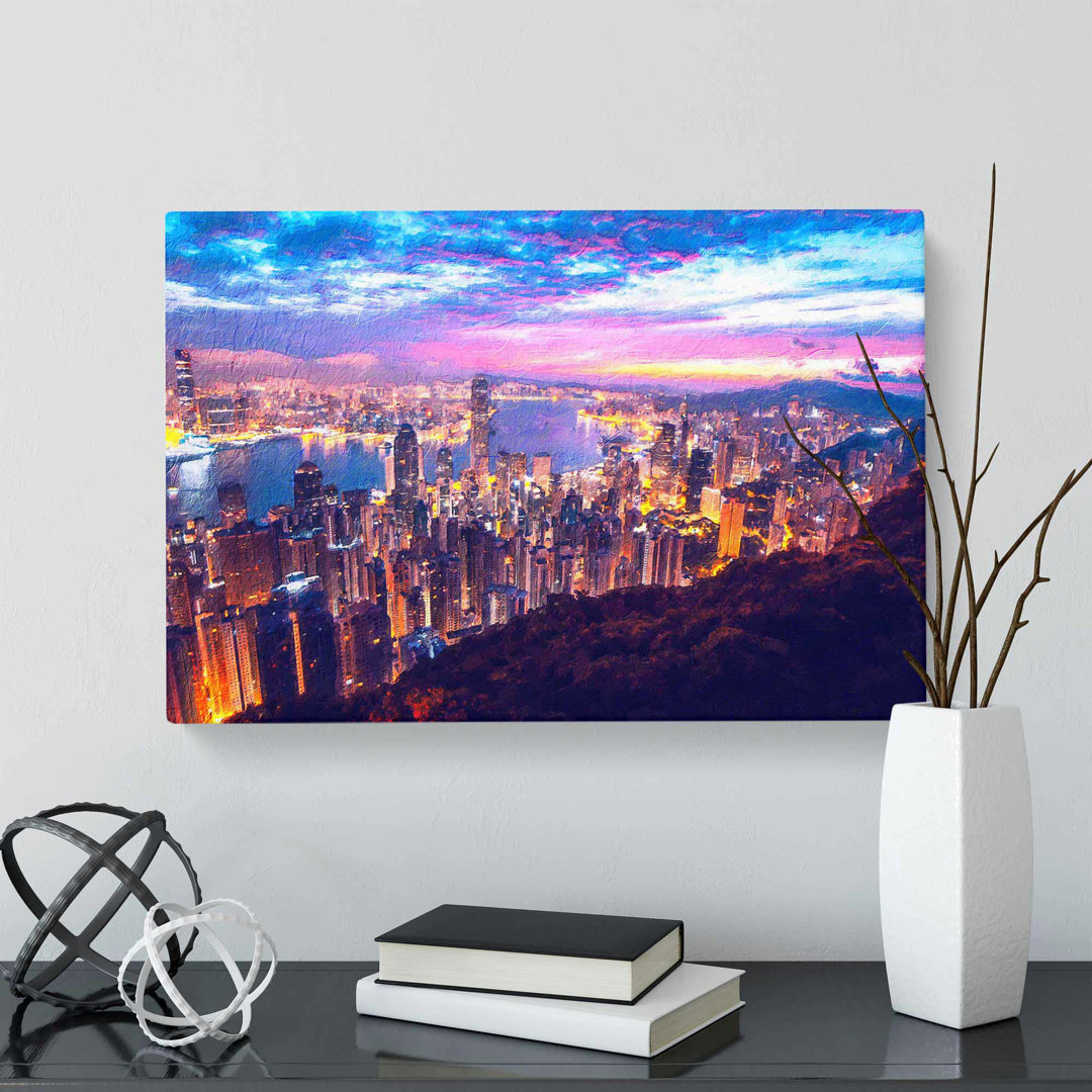 Hong Kong Skyline at Sunset - Wrapped Canvas