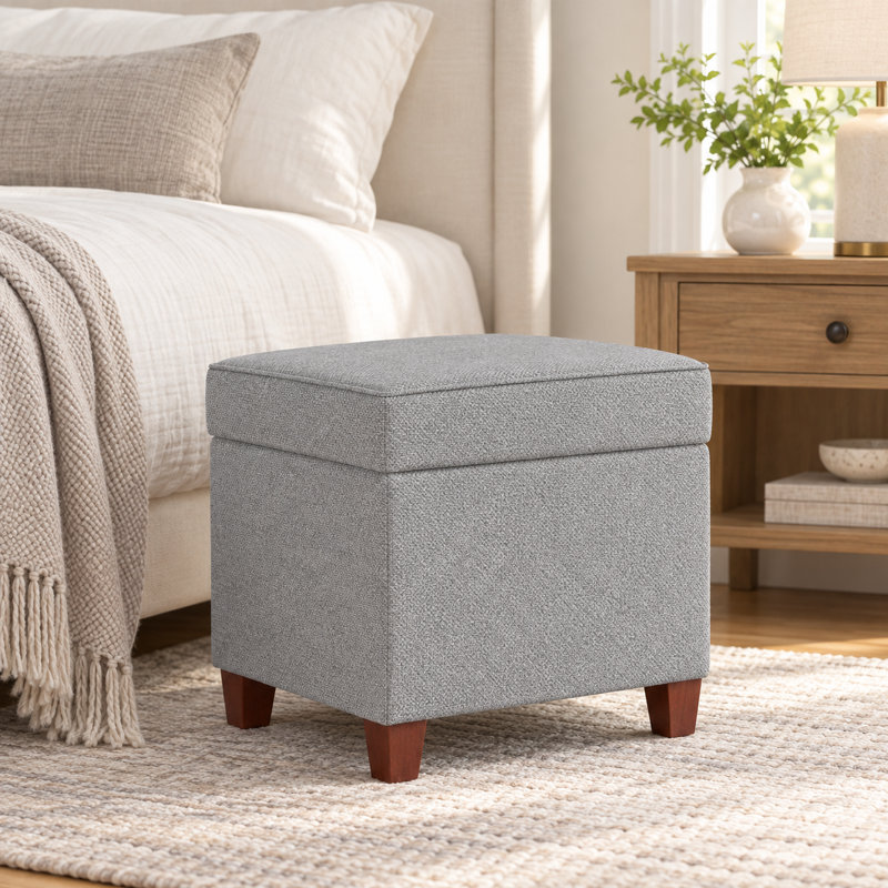 17.5" Square Polyester Upholstered Storage Ottoman, Gray Polyester