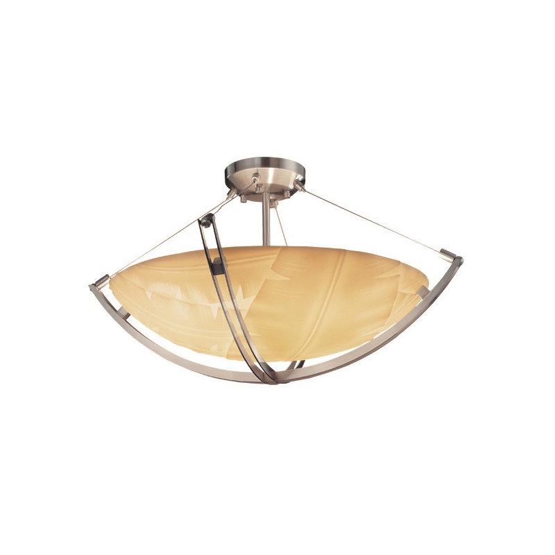 Plafonnier semi-encastré 3 lumières porcelina crossbar, Feuille de banane, Nickel brossé