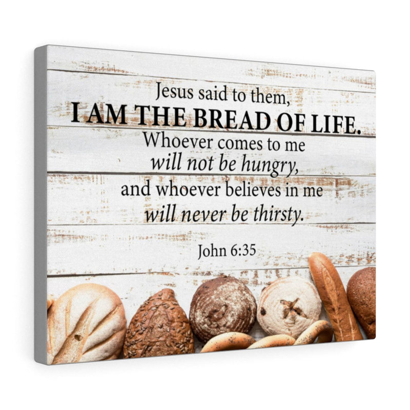 Bread of Life John 6:35 White Canvas Wall Art